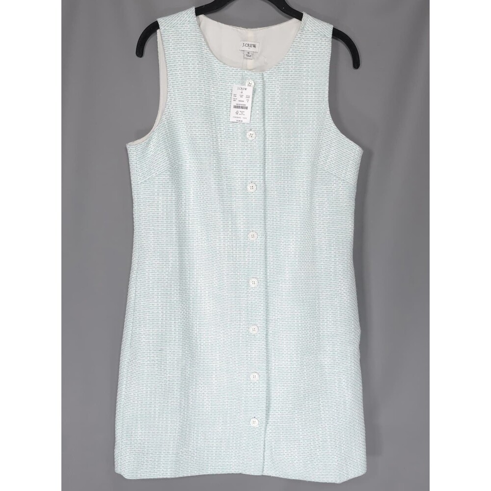 J. CREW Womens New 8 Tweed Shift Dress Sleeveless Button Front Mint White CI227
